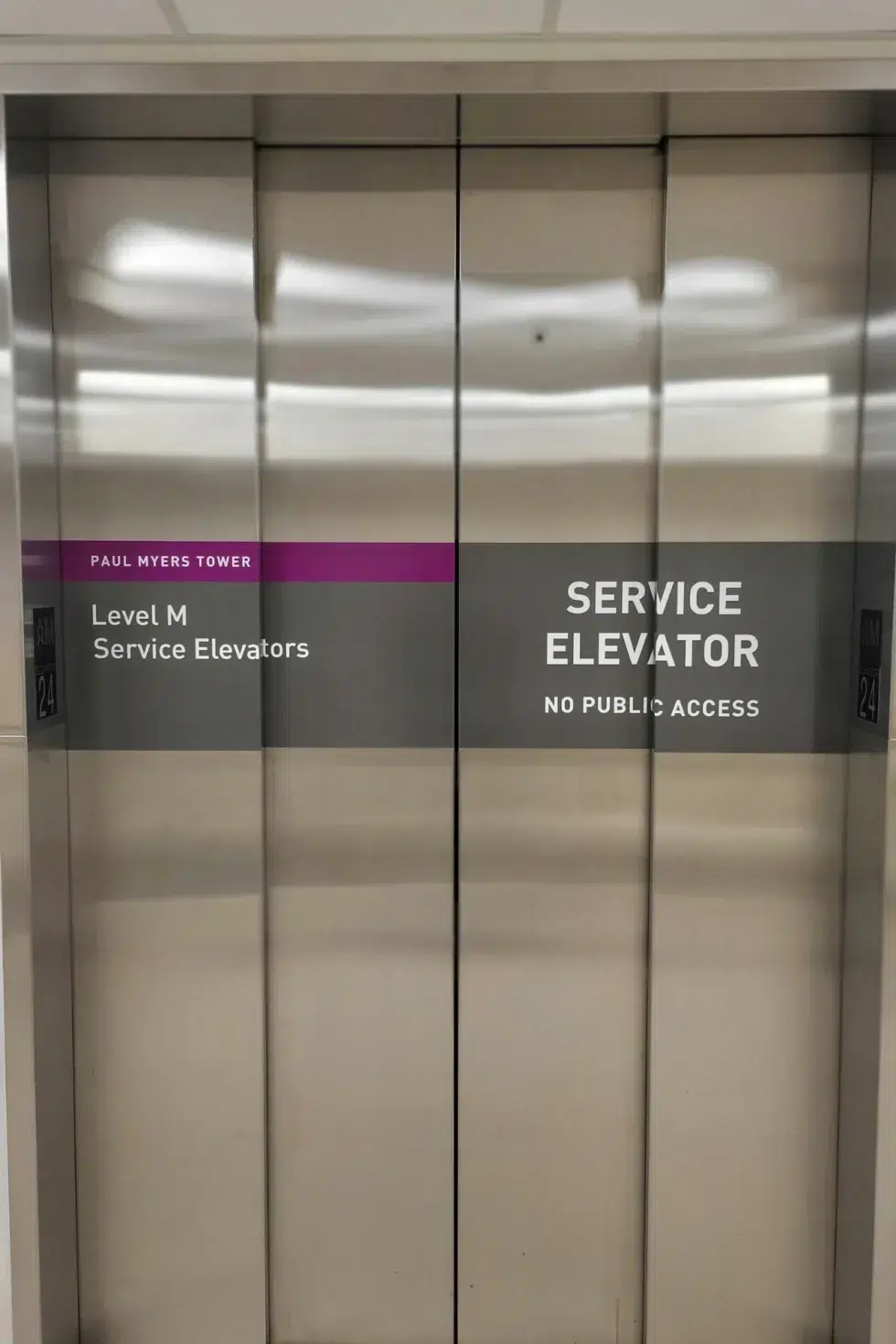 Custom elevator vinyl graphics installed at Lions Gate Hospital in North Vancouver.